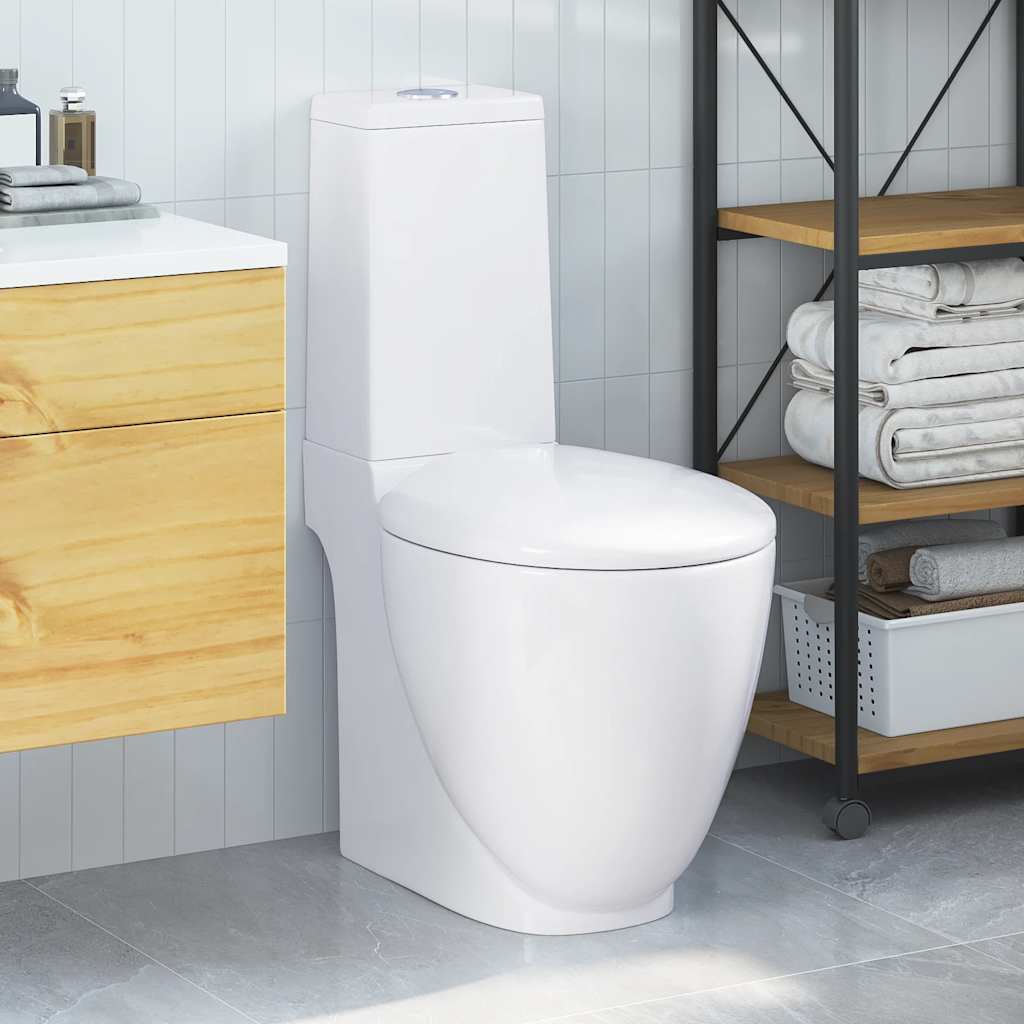 vidaXL Ceramic Toilet Bathroom Round Vertical Outlet White