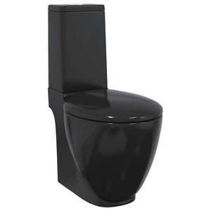 vidaXL WC Ceramic Toilet Bathroom Round Vertical Outlet Black