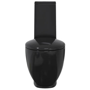 vidaXL WC Ceramic Toilet Bathroom Round Vertical Outlet Black