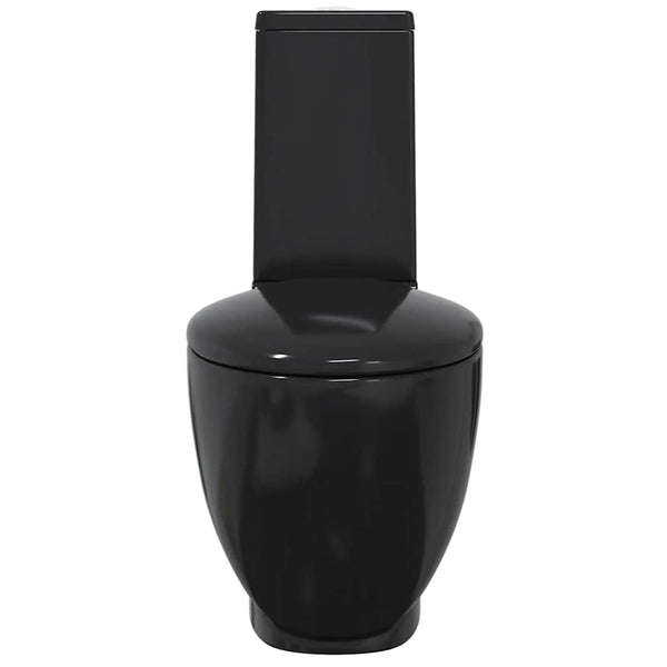 vidaXL WC Ceramic Toilet Bathroom Round Vertical Outlet Black