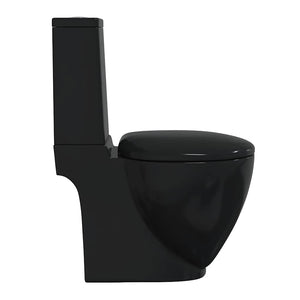vidaXL WC Ceramic Toilet Bathroom Round Vertical Outlet Black
