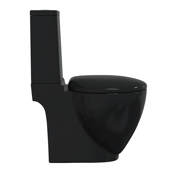 vidaXL WC Ceramic Toilet Bathroom Round Vertical Outlet Black