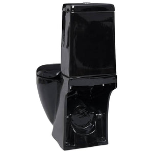 vidaXL WC Ceramic Toilet Bathroom Round Vertical Outlet Black