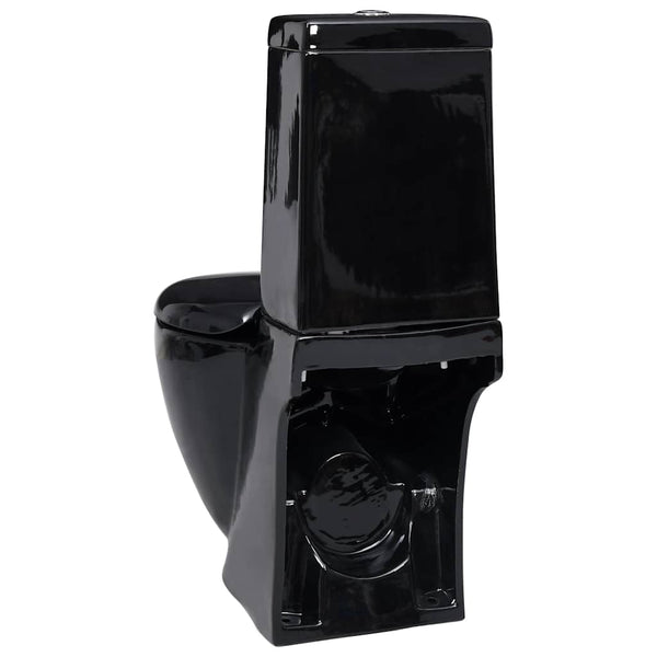 vidaXL WC Ceramic Toilet Bathroom Round Vertical Outlet Black