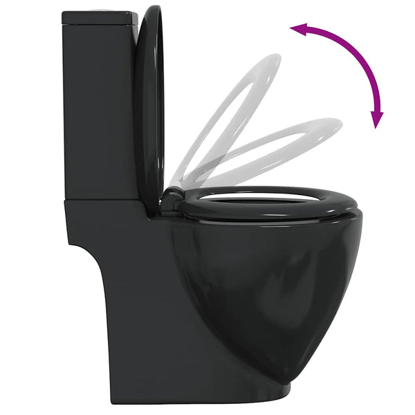 vidaXL WC Ceramic Toilet Bathroom Round Vertical Outlet Black