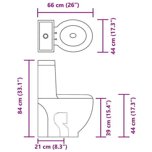 vidaXL WC Ceramic Toilet Bathroom Round Vertical Outlet Black