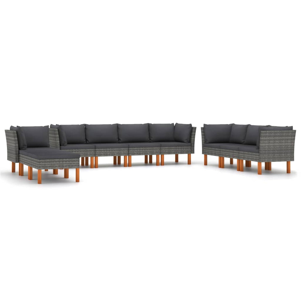 vidaXL 10-piece Garden Lounge Set with Cushions Poly Rattan Grey