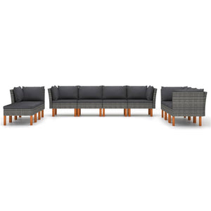vidaXL 10-piece Garden Lounge Set with Cushions Poly Rattan Grey