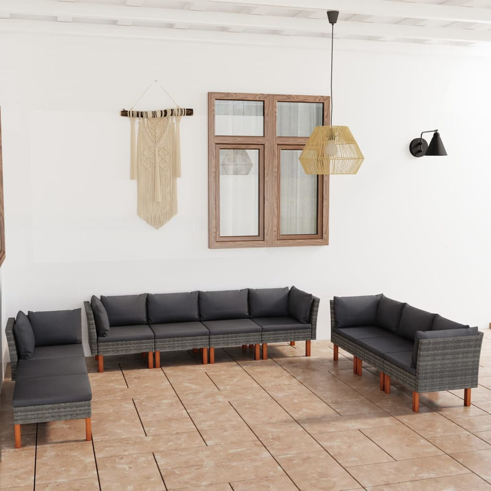 vidaXL 10-piece Garden Lounge Set with Cushions Poly Rattan Grey