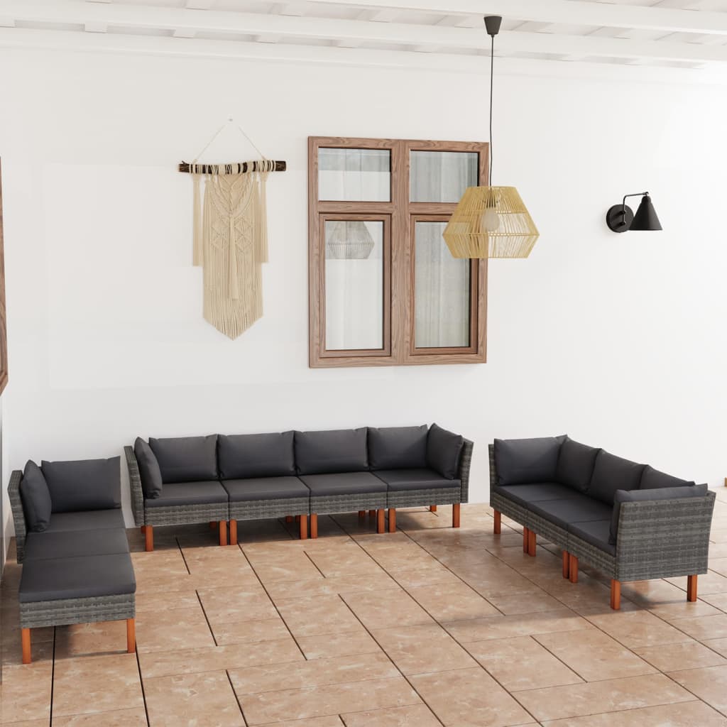 vidaXL 10-piece Garden Lounge Set with Cushions Poly Rattan Grey