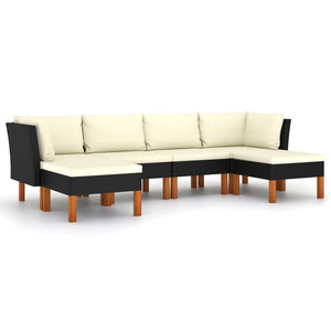 vidaXL 6-Piece Garden Lounge Set with Cushions Poly Rattan Black