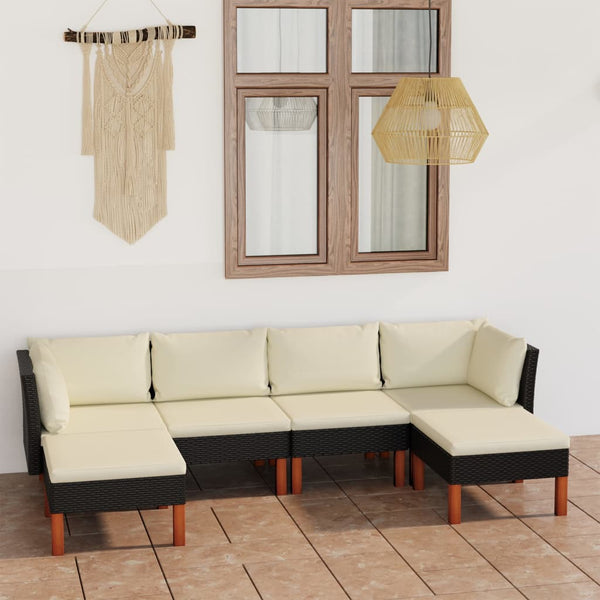 vidaXL 6-Piece Garden Lounge Set with Cushions Poly Rattan Black