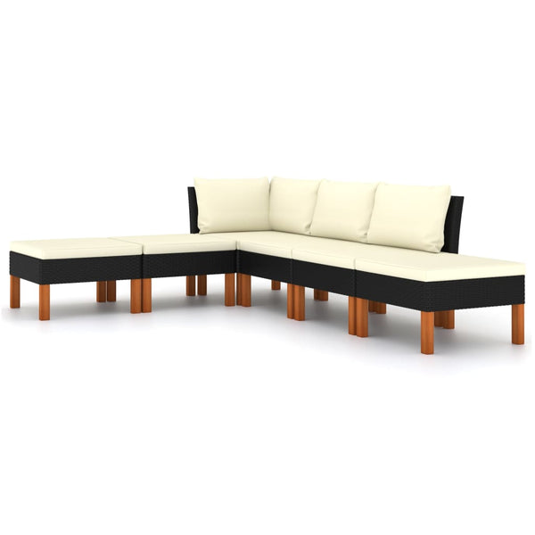 vidaXL 6-Piece Garden Lounge Set with Cushions Poly Rattan Black