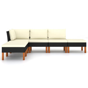 vidaXL 6-Piece Garden Lounge Set with Cushions Poly Rattan Black