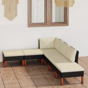 vidaXL 6-Piece Garden Lounge Set with Cushions Poly Rattan Black