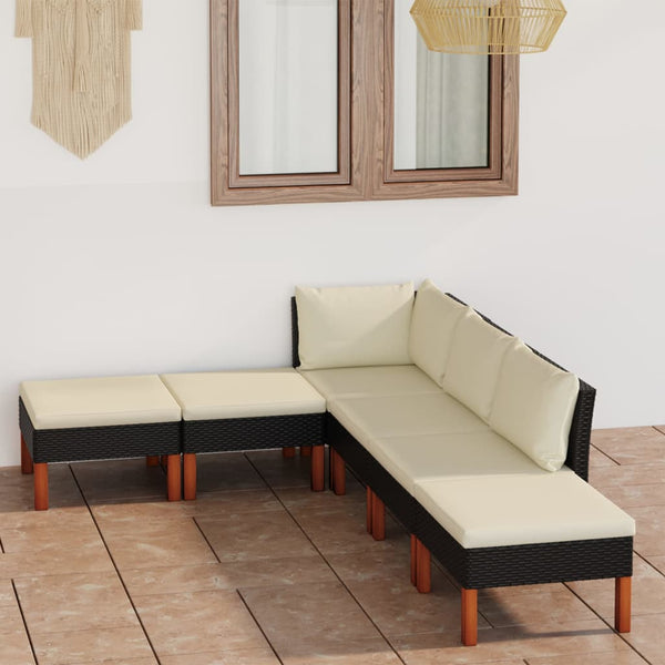 vidaXL 6-Piece Garden Lounge Set with Cushions Poly Rattan Black