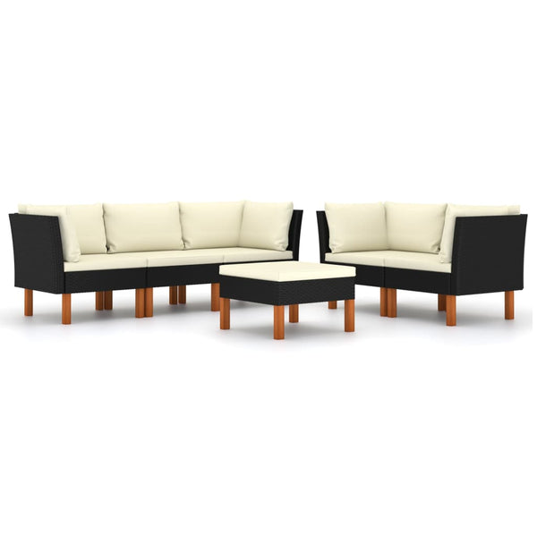 vidaXL 6-Piece Garden Lounge Set with Cushions Poly Rattan Black