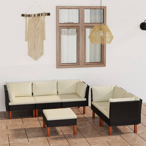 vidaXL 6-Piece Garden Lounge Set with Cushions Poly Rattan Black