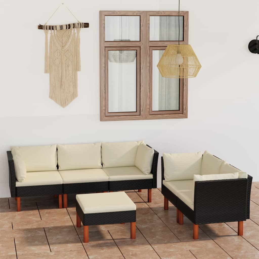 vidaXL 6-Piece Garden Lounge Set with Cushions Poly Rattan Black
