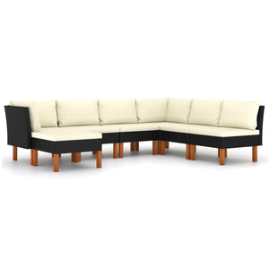 vidaXL 7-Piece Garden Lounge Set with Cushions Poly Rattan Black