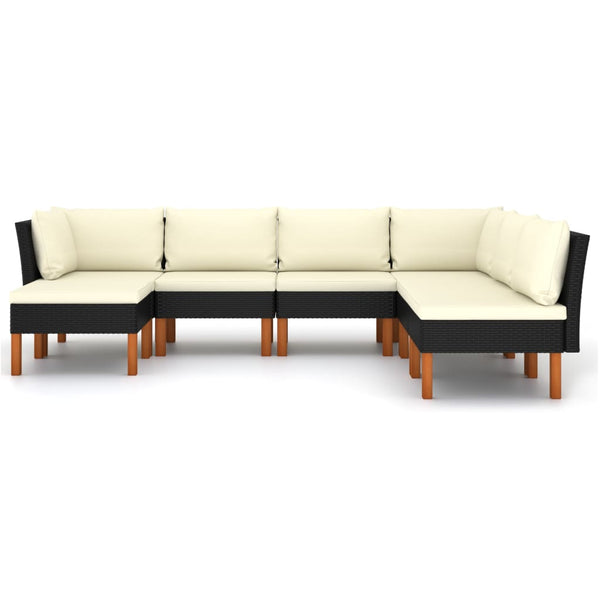 vidaXL 7-Piece Garden Lounge Set with Cushions Poly Rattan Black