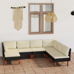 vidaXL 7-Piece Garden Lounge Set with Cushions Poly Rattan Black
