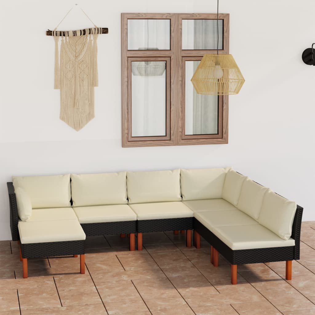 vidaXL 7-Piece Garden Lounge Set with Cushions Poly Rattan Black