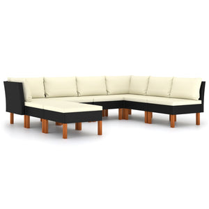vidaXL 8-piece Garden Lounge Set with Cushions Poly Rattan Black