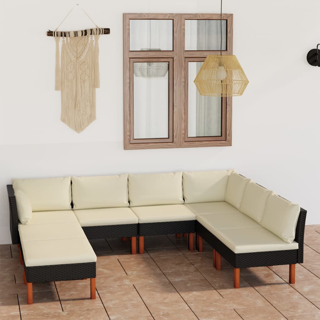 vidaXL 8-piece Garden Lounge Set with Cushions Poly Rattan Black