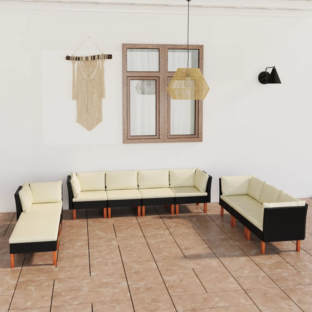 vidaXL 10-piece Garden Lounge Set with Cushions Poly Rattan Black