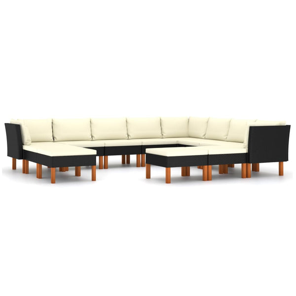 vidaXL 12-Piece Garden Lounge Set with Cushions Poly Rattan Black