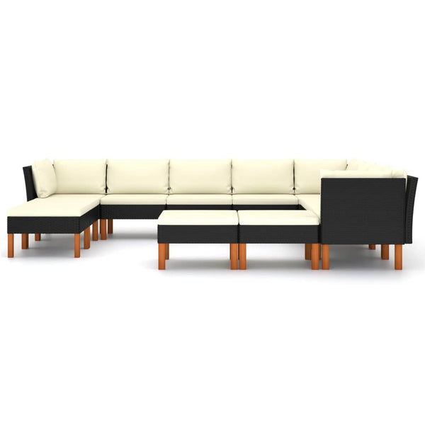 vidaXL 12-Piece Garden Lounge Set with Cushions Poly Rattan Black