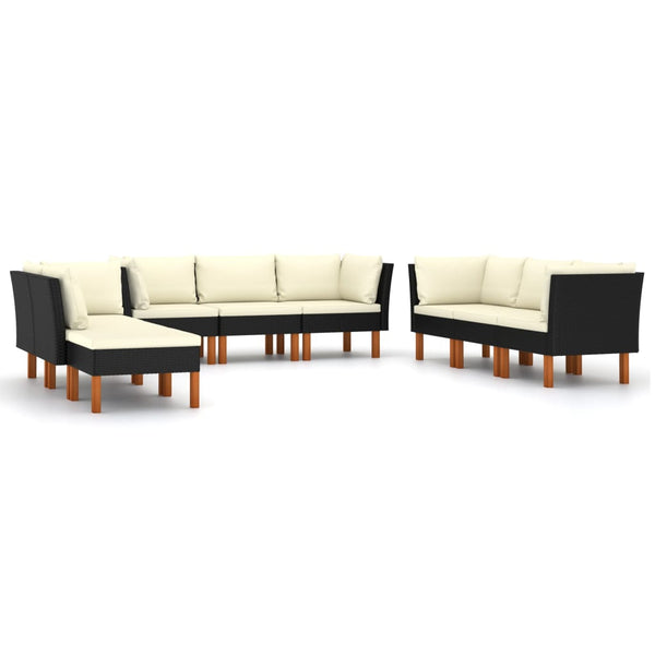 vidaXL 9-piece Garden Lounge Set with Cushions Poly Rattan Black