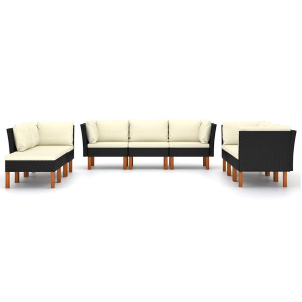 vidaXL 9-piece Garden Lounge Set with Cushions Poly Rattan Black