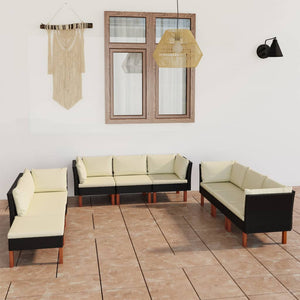 vidaXL 9-piece Garden Lounge Set with Cushions Poly Rattan Black