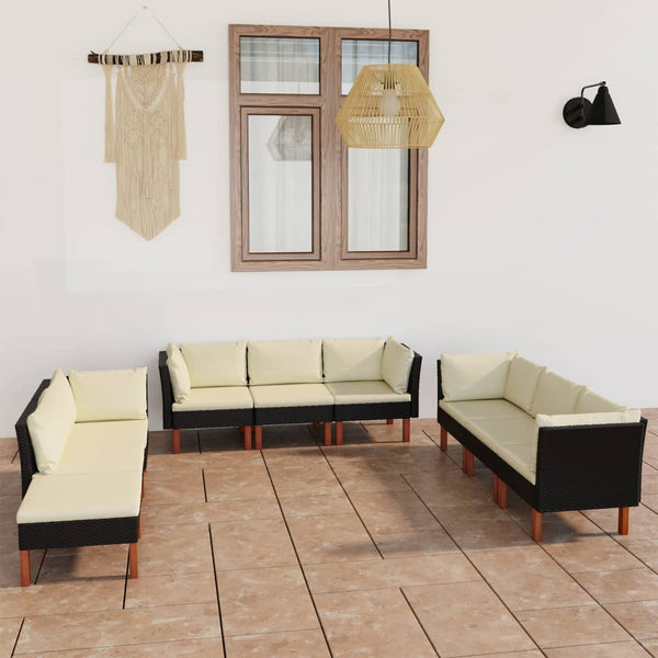 vidaXL 9-piece Garden Lounge Set with Cushions Poly Rattan Black