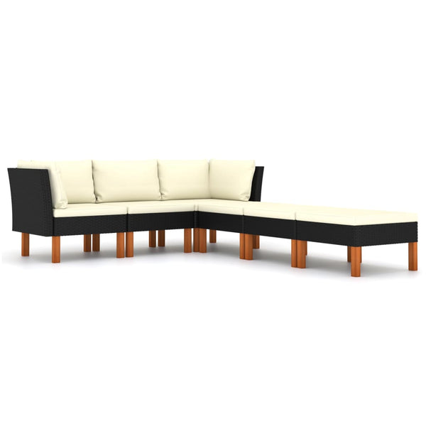 vidaXL 6-Piece Garden Lounge Set with Cushions Poly Rattan Black