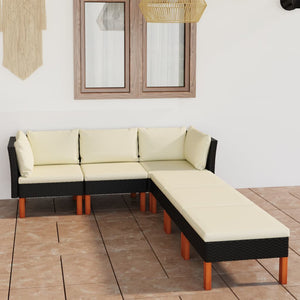 vidaXL 6-Piece Garden Lounge Set with Cushions Poly Rattan Black