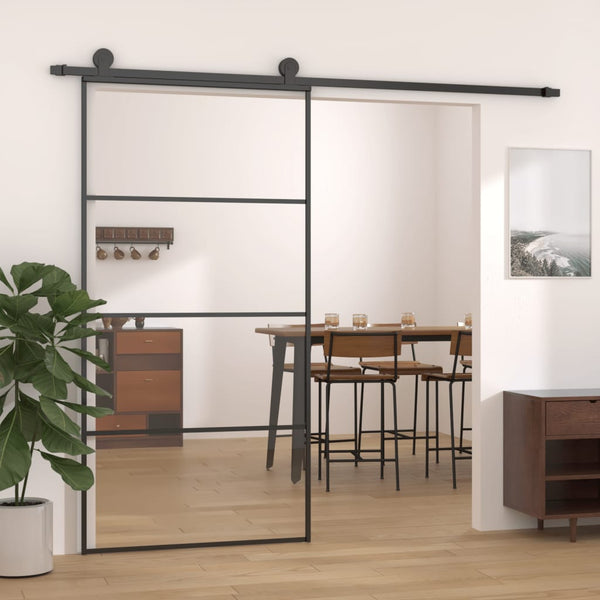 vidaXL Sliding Door Aluminum and ESG Glass 102.5x205 cm Black