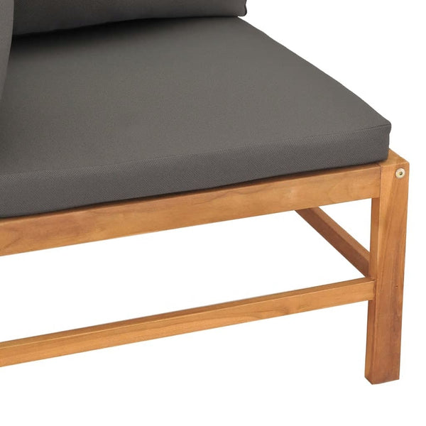 Ecksofa 2 Stk. mit Dunkelgrauen Kissen Massivholz Teak