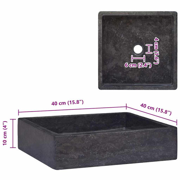 vidaXL Black Sink 40x40x10 cm Marble