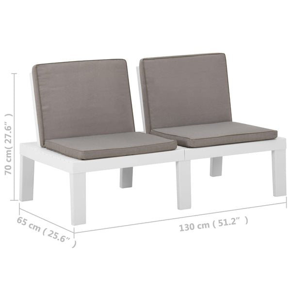 vidaXL Garden Lounge Bench with Cushions Plastic White