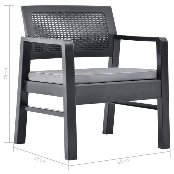 vidaXL 3-Piece Garden Lounge Set with Cushions Plastic Grey