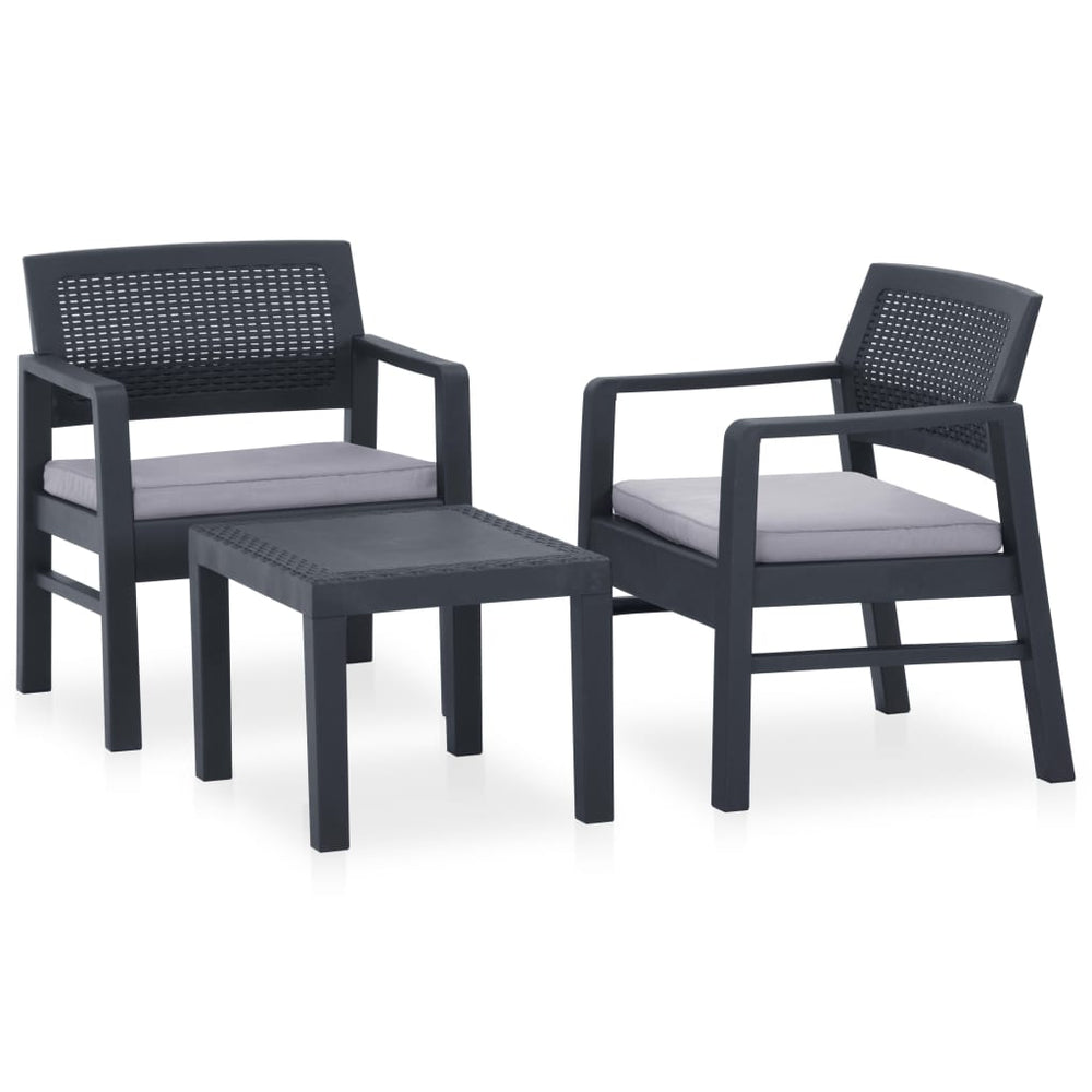 vidaXL 3-Piece Garden Lounge Set with Cushions Plastic Grey