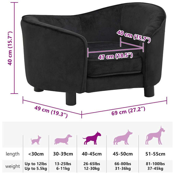 vidaXL Dog Sofa Black 69x49x40 cm Plush