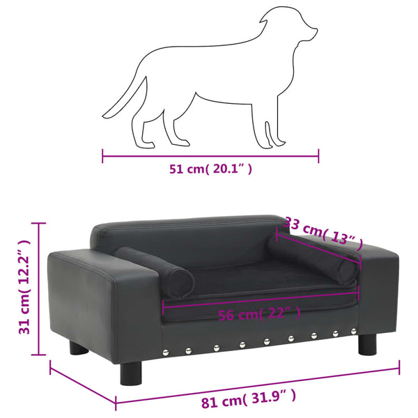 vidaXL Dog Sofa Dark Grey 81x43x31 cm Plush and Faux Leather