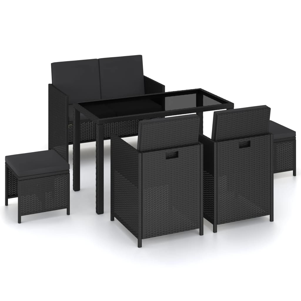 vidaXL 6-Seater Garden Dining Set with Cushions Poly Rattan Black