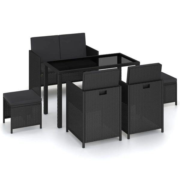 vidaXL 6-Seater Garden Dining Set with Cushions Poly Rattan Black