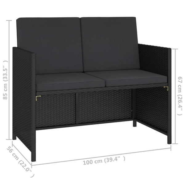 vidaXL 6-Seater Garden Dining Set with Cushions Poly Rattan Black