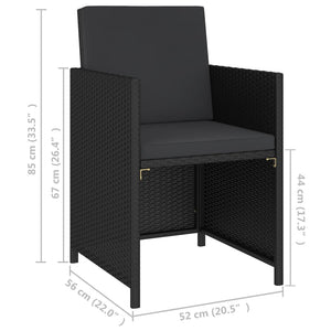 vidaXL 6-Seater Garden Dining Set with Cushions Poly Rattan Black